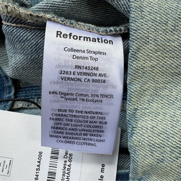 NWT Reformation Colleena Strapless Denim Top Jean Tube Sahara Blue 6 - Picture 7 of 16